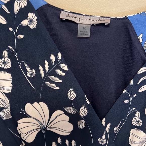 Well made, worn once. lined with sash ties. Navy, light blue and white print. - Picture 3 of 5